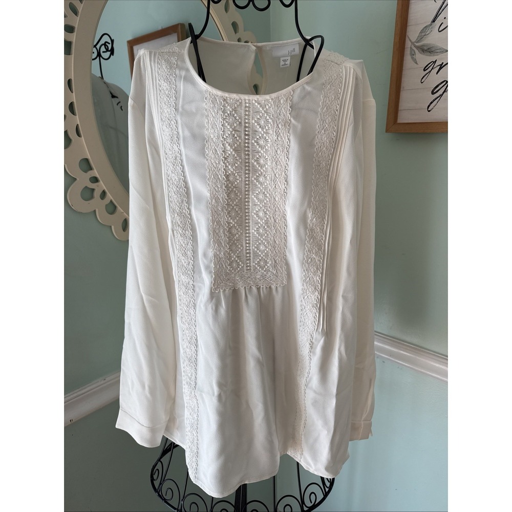J. Jill Cream Lace-Trim Round-Neck Blouse NWT